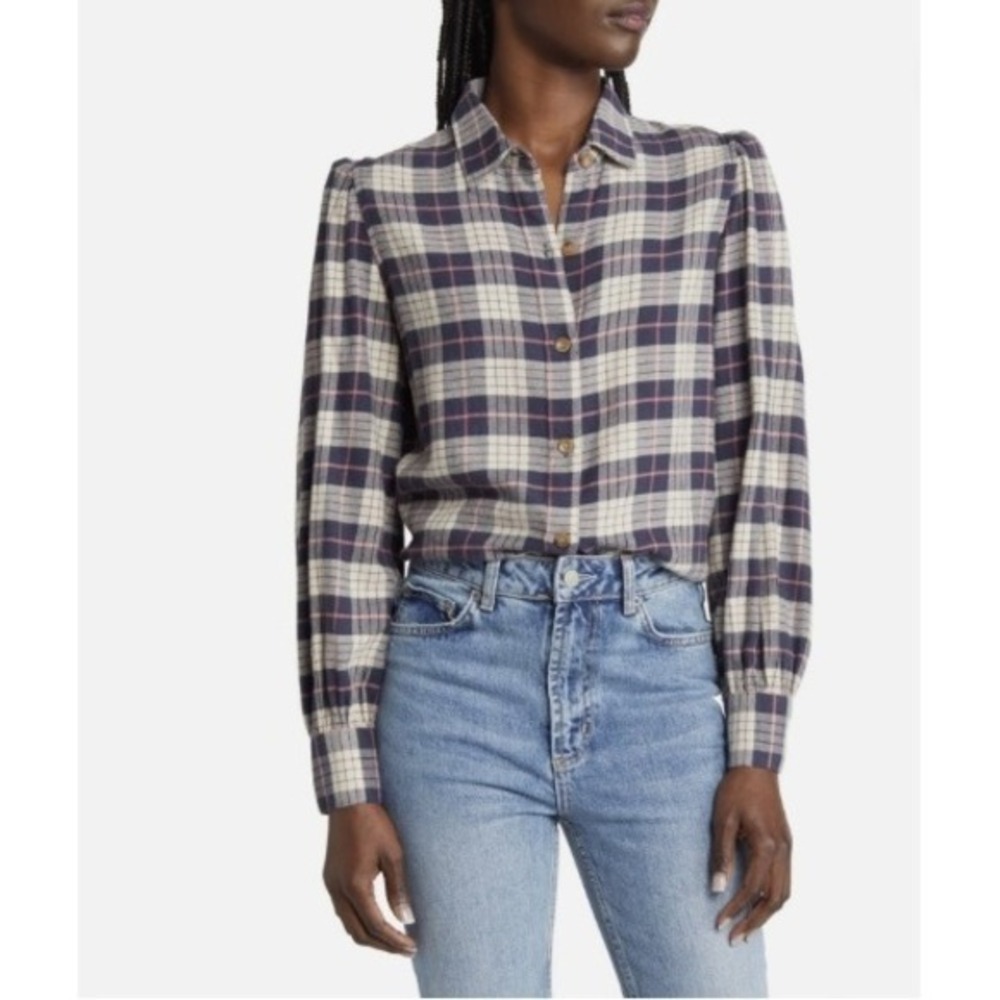 Rails Angelica Plaid Flannel Shirt Women's Size Small | Pink Navy Button Down